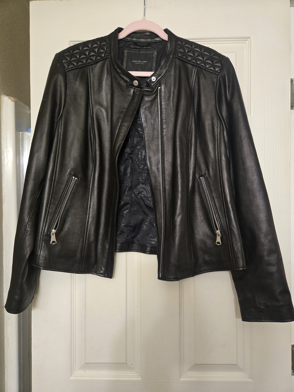 Classic Black Leather Jacket - Marc New York 100% Leather. XL